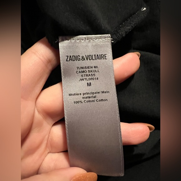 NWT Zadig Voltaire Black Skull Tunisien Beaded Henley M - Picture 3 of 4